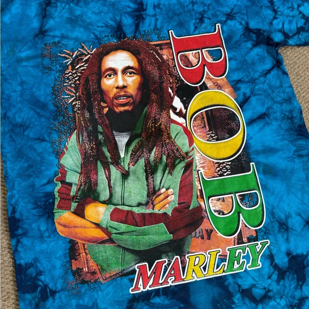 Vintage Y2K Bob Marley Hot Ice Blue Tie Dye Rap Tee T Shirt Men’s Size Large